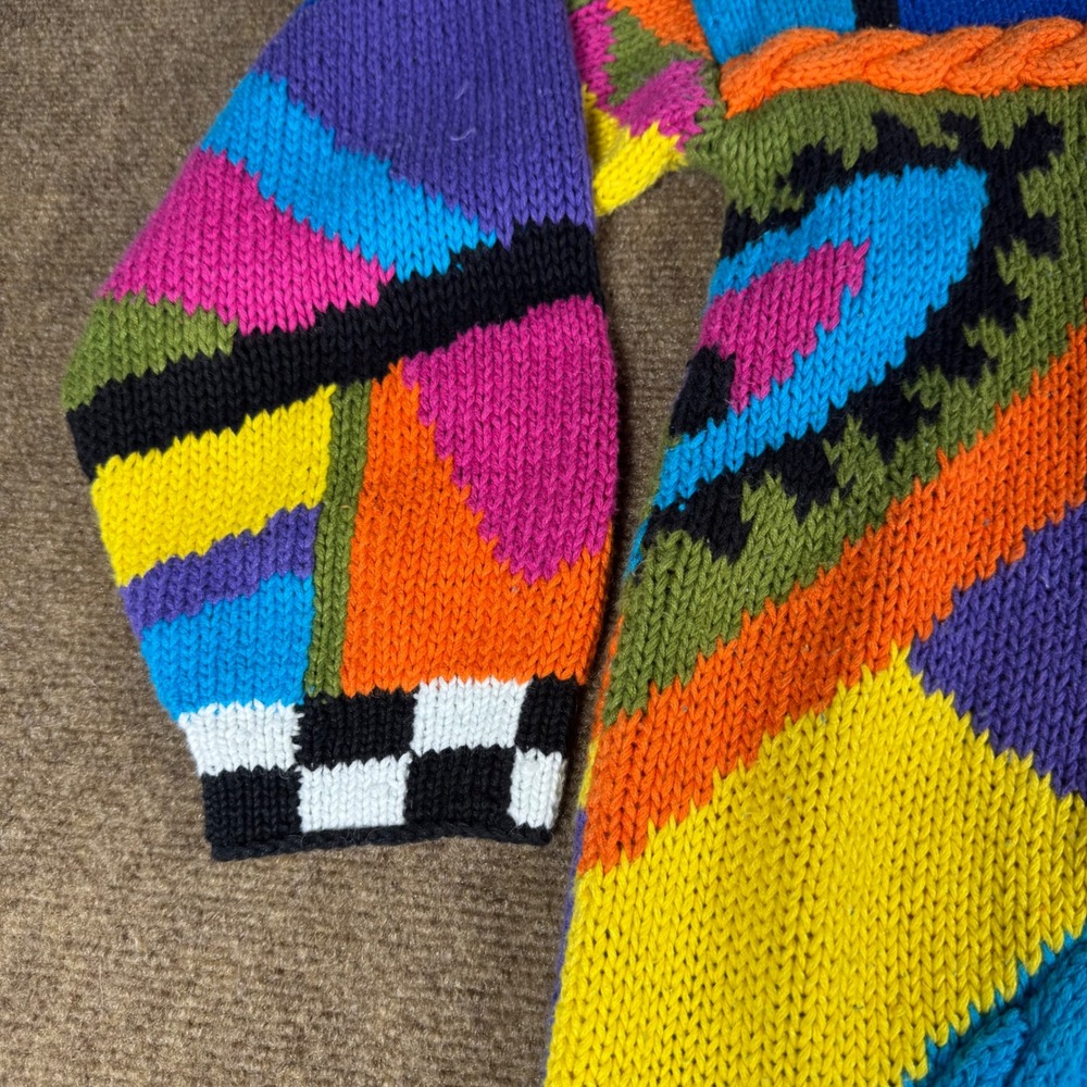 VTG Sweater Womens Large L 80s 90s Abstract Oversized Sweater Geometric Checker - Picture 3 of 13